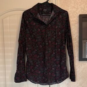 Express Men's Dark Floral Button-Down Shirt